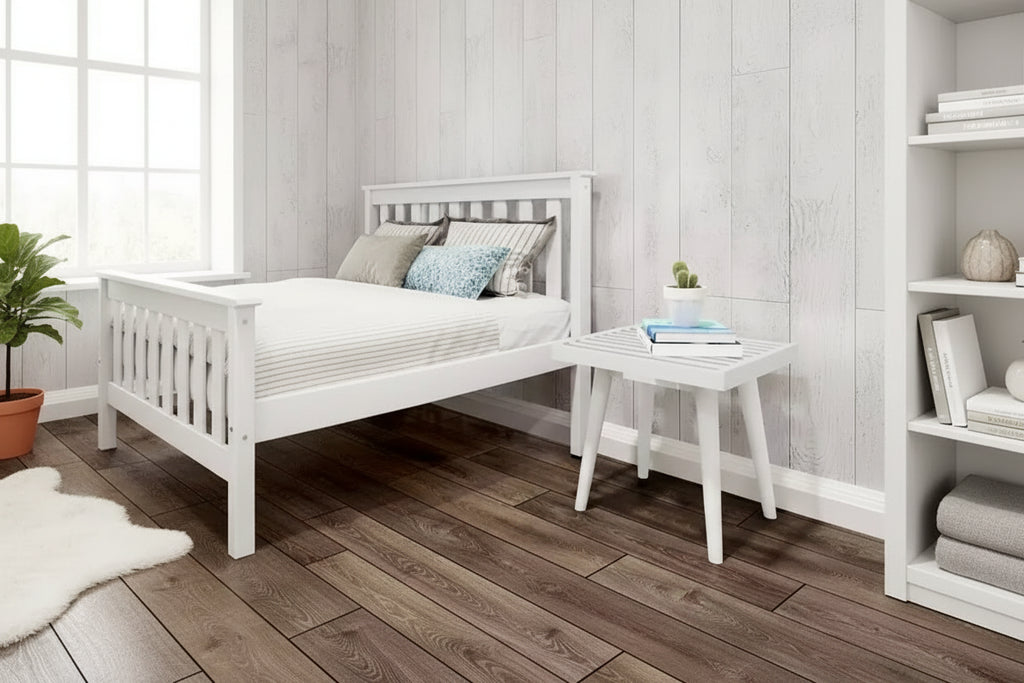 Banco cuadrado de madera maciza de mediados de siglo – Acento versátil para dormitorio, recibidor y sala de estar
