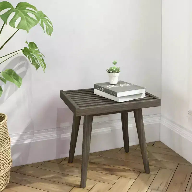 Banco cuadrado de madera maciza de mediados de siglo – Acento versátil para dormitorio, recibidor y sala de estar