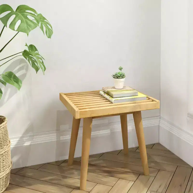 Banco cuadrado de madera maciza de mediados de siglo – Acento versátil para dormitorio, recibidor y sala de estar