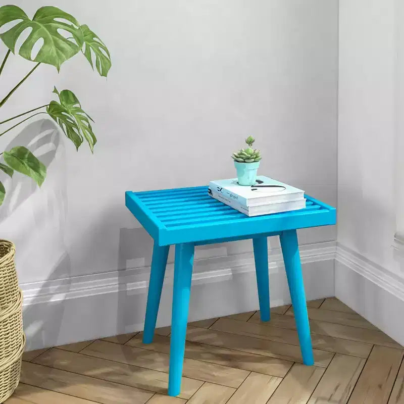 Banco cuadrado de madera maciza de mediados de siglo – Acento versátil para dormitorio, recibidor y sala de estar
