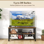 Mueble de TV para televisores de hasta 50 pulgadas, mesa consola de TV de 3 niveles con tomas de corriente, puertos USB y estantes de almacenamiento