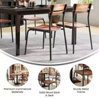 Sillas de comedor de madera maciza de calidad comercial con estructura de metal y acabado antiguo