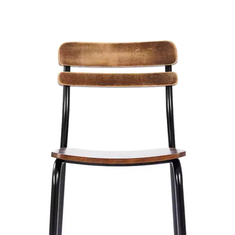 Sillas de comedor de madera maciza de calidad comercial con estructura de metal y acabado antiguo