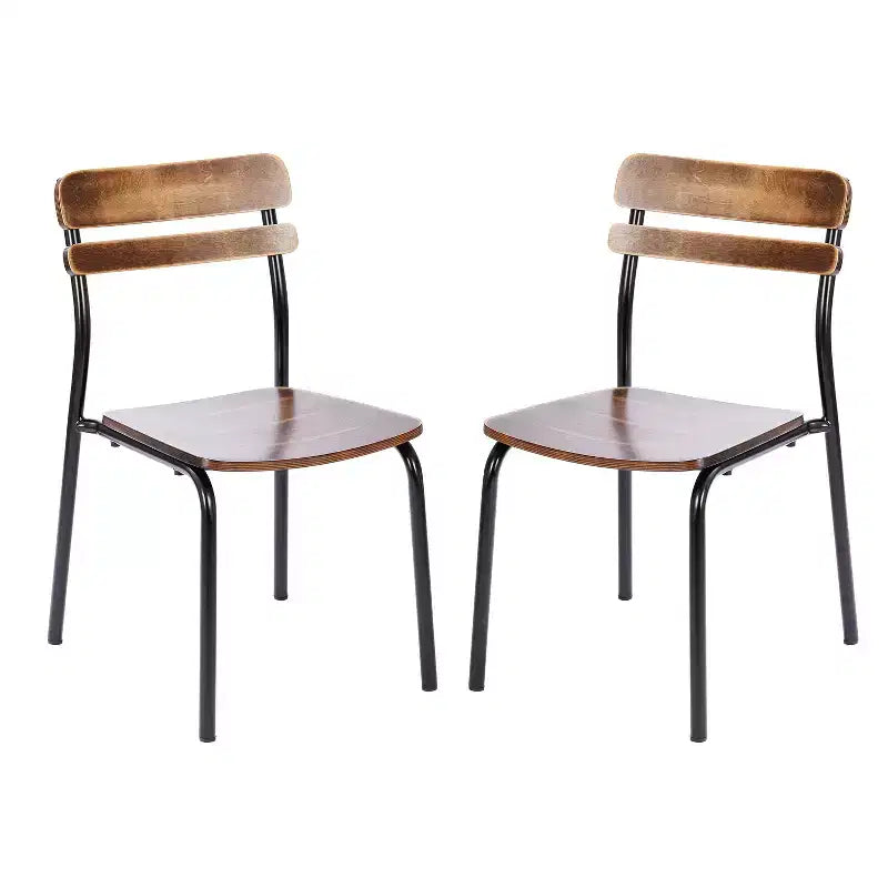 Sillas de comedor de madera maciza de calidad comercial con estructura de metal y acabado antiguo