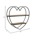 Estantería de pared decorativa de dos niveles con forma de corazón para decoración de habitaciones y el hogar - Decoración de pared de madera y metal para dormitorio, sala de estar y baño - 20, negro
