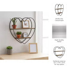 Estantería de pared decorativa de dos niveles con forma de corazón para decoración de habitaciones y el hogar - Decoración de pared de madera y metal para dormitorio, sala de estar y baño - 20, negro