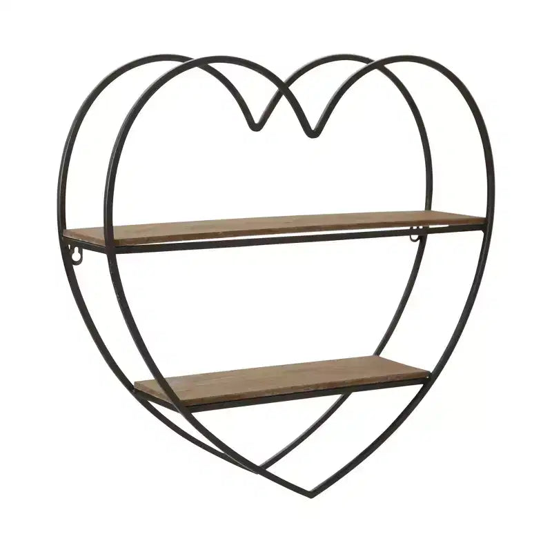 Estantería de pared decorativa de dos niveles con forma de corazón para decoración de habitaciones y el hogar - Decoración de pared de madera y metal para dormitorio, sala de estar y baño - 20, negro