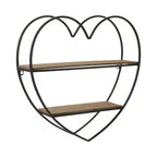 Estantería de pared decorativa de dos niveles con forma de corazón para decoración de habitaciones y el hogar - Decoración de pared de madera y metal para dormitorio, sala de estar y baño - 20, negro