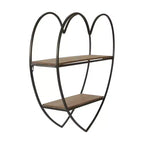 Estantería de pared decorativa de dos niveles con forma de corazón para decoración de habitaciones y el hogar - Decoración de pared de madera y metal para dormitorio, sala de estar y baño - 20, negro