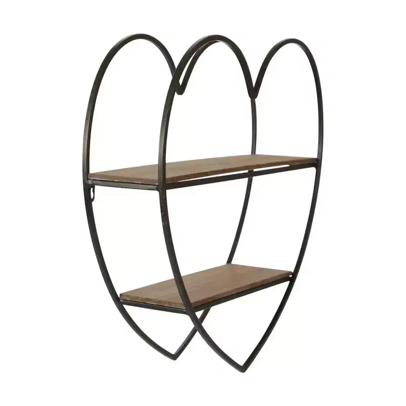 Estantería de pared decorativa de dos niveles con forma de corazón para decoración de habitaciones y el hogar - Decoración de pared de madera y metal para dormitorio, sala de estar y baño - 20, negro