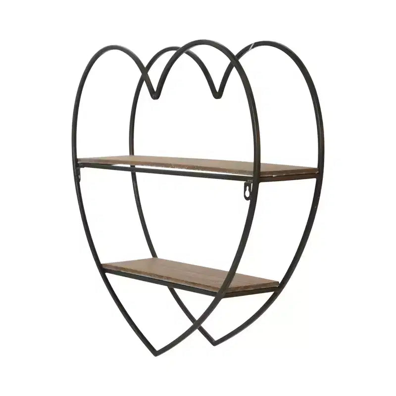 Estantería de pared decorativa de dos niveles con forma de corazón para decoración de habitaciones y el hogar - Decoración de pared de madera y metal para dormitorio, sala de estar y baño - 20, negro