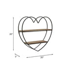 Estantería de pared decorativa de dos niveles con forma de corazón para decoración de habitaciones y el hogar - Decoración de pared de madera y metal para dormitorio, sala de estar y baño - 20, negro