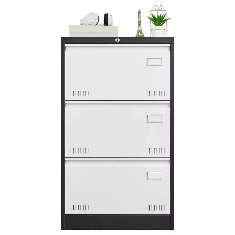 Archivador lateral de 3 cajones, archivador metálico con cerradura para documentos legales/carta/A4/F4, archivador con cerradura y función antivuelco
