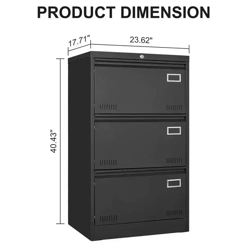 Archivador lateral de 3 cajones, archivador metálico con cerradura para documentos legales/carta/A4/F4, archivador con cerradura y función antivuelco