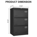 Archivador lateral de 3 cajones, archivador metálico con cerradura para documentos legales/carta/A4/F4, archivador con cerradura y función antivuelco