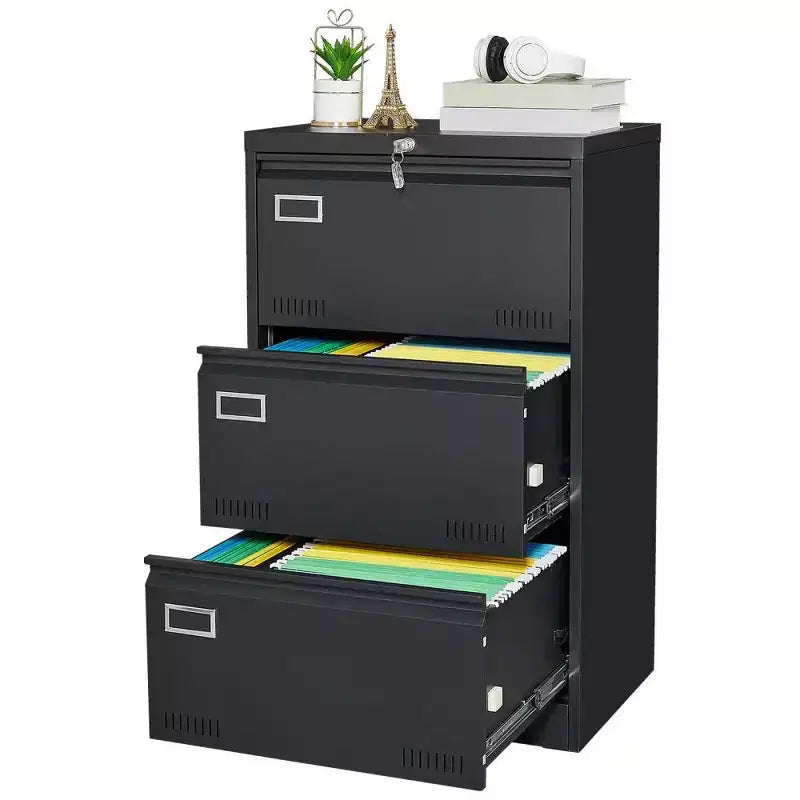 Archivador lateral de 3 cajones, archivador metálico con cerradura para documentos legales/carta/A4/F4, archivador con cerradura y función antivuelco