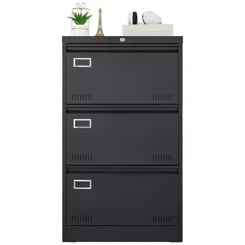 Archivador lateral de 3 cajones, archivador metálico con cerradura para documentos legales/carta/A4/F4, archivador con cerradura y función antivuelco
