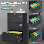 Archivador lateral de 3 cajones, archivador metálico con cerradura para documentos legales/carta/A4/F4, archivador con cerradura y función antivuelco