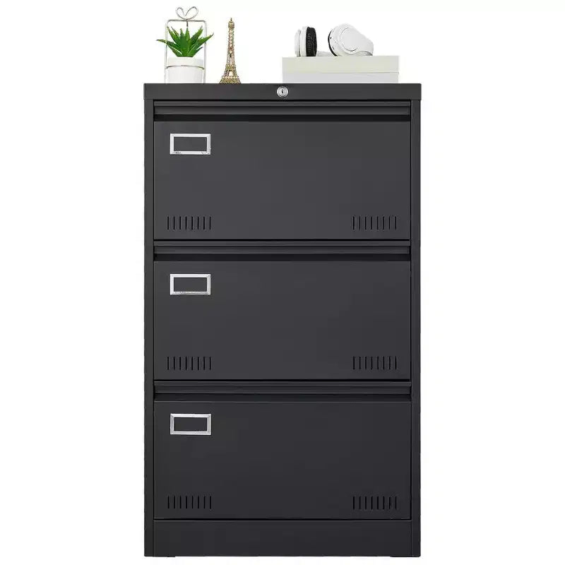 Archivador lateral de 3 cajones, archivador metálico con cerradura para documentos legales/carta/A4/F4, archivador con cerradura y función antivuelco