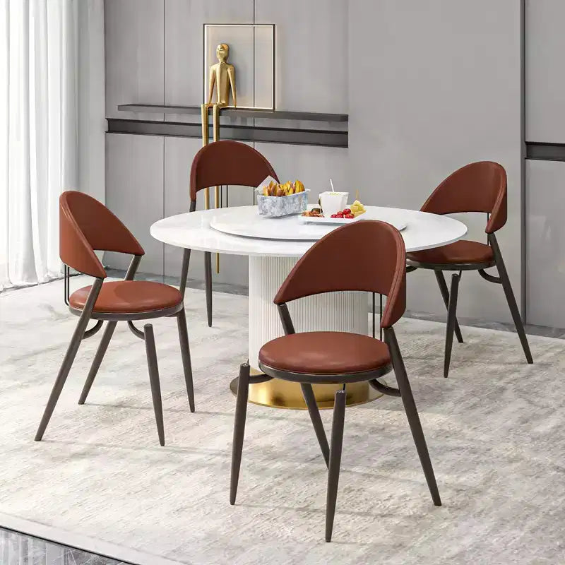 Silla de comedor moderna de cuero, silla auxiliar tapizada de respaldo abierto, con patas de metal, no requiere montaje