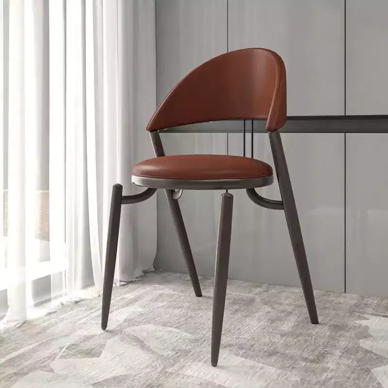 Silla de comedor moderna de cuero, silla auxiliar tapizada de respaldo abierto, con patas de metal, no requiere montaje