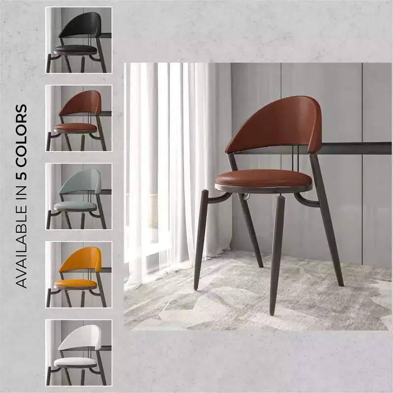 Silla de comedor moderna de cuero, silla auxiliar tapizada de respaldo abierto, con patas de metal, no requiere montaje