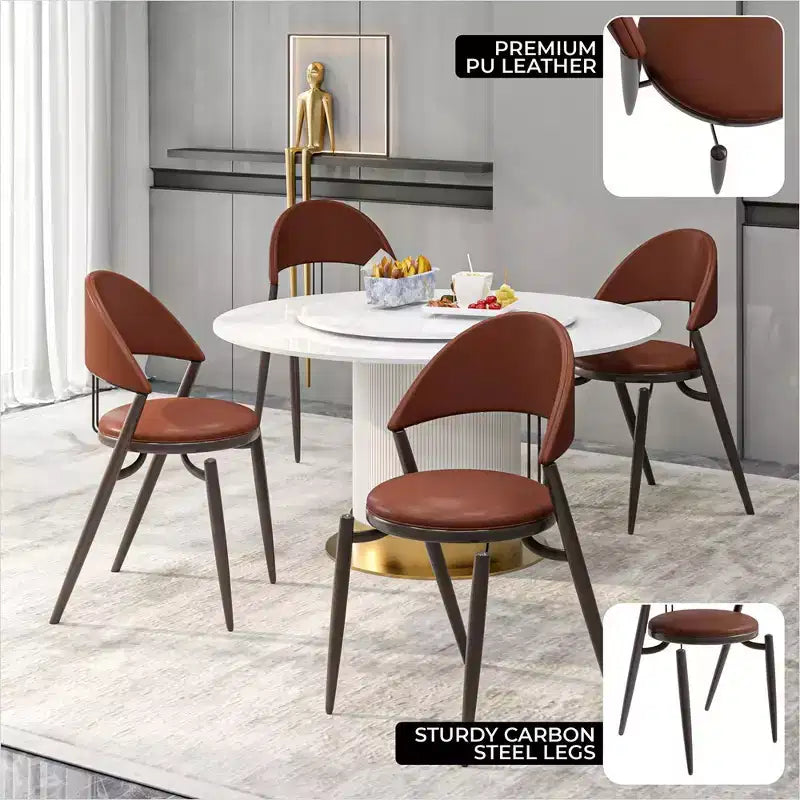 Silla de comedor moderna de cuero, silla auxiliar tapizada de respaldo abierto, con patas de metal, no requiere montaje