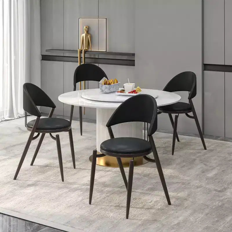 Silla de comedor moderna de cuero, silla auxiliar tapizada de respaldo abierto, con patas de metal, no requiere montaje