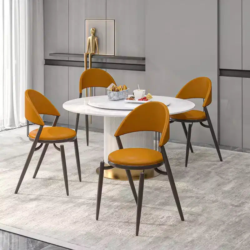 Silla de comedor moderna de cuero, silla auxiliar tapizada de respaldo abierto, con patas de metal, no requiere montaje