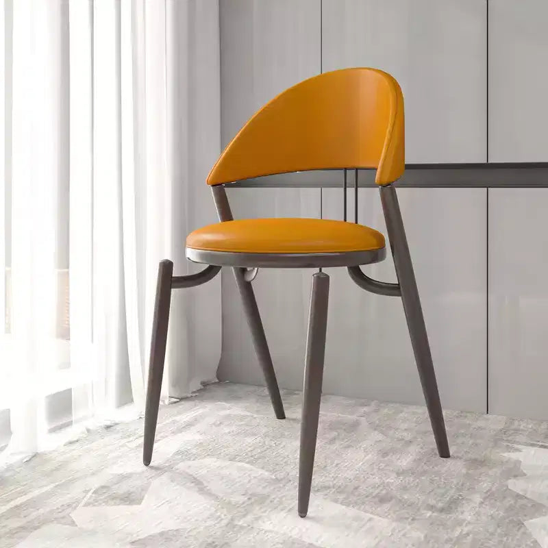 Silla de comedor moderna de cuero, silla auxiliar tapizada de respaldo abierto, con patas de metal, no requiere montaje