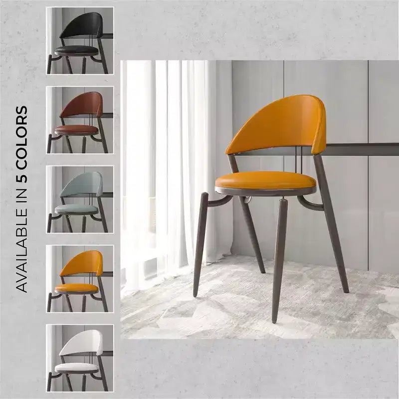 Silla de comedor moderna de cuero, silla auxiliar tapizada de respaldo abierto, con patas de metal, no requiere montaje