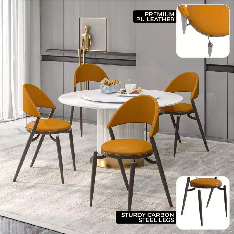 Silla de comedor moderna de cuero, silla auxiliar tapizada de respaldo abierto, con patas de metal, no requiere montaje