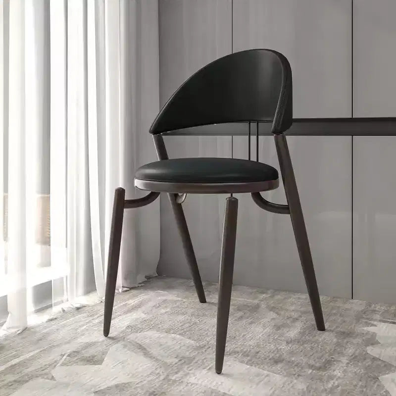 Silla de comedor moderna de cuero, silla auxiliar tapizada de respaldo abierto, con patas de metal, no requiere montaje