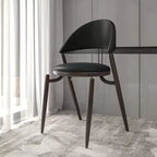 Silla de comedor moderna de cuero, silla auxiliar tapizada de respaldo abierto, con patas de metal, no requiere montaje