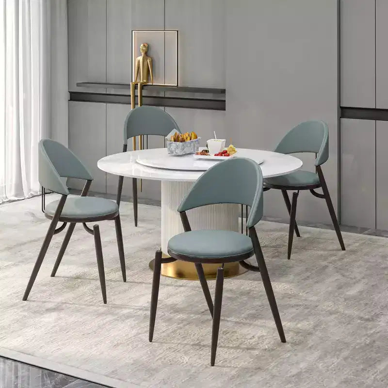Silla de comedor moderna de cuero, silla auxiliar tapizada de respaldo abierto, con patas de metal, no requiere montaje