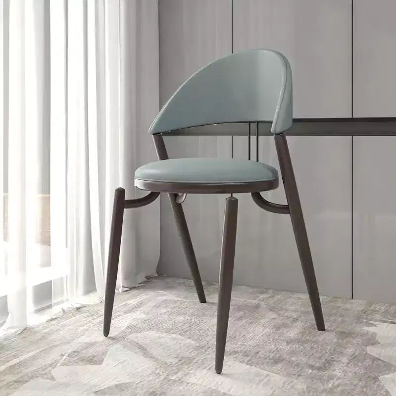 Silla de comedor moderna de cuero, silla auxiliar tapizada de respaldo abierto, con patas de metal, no requiere montaje