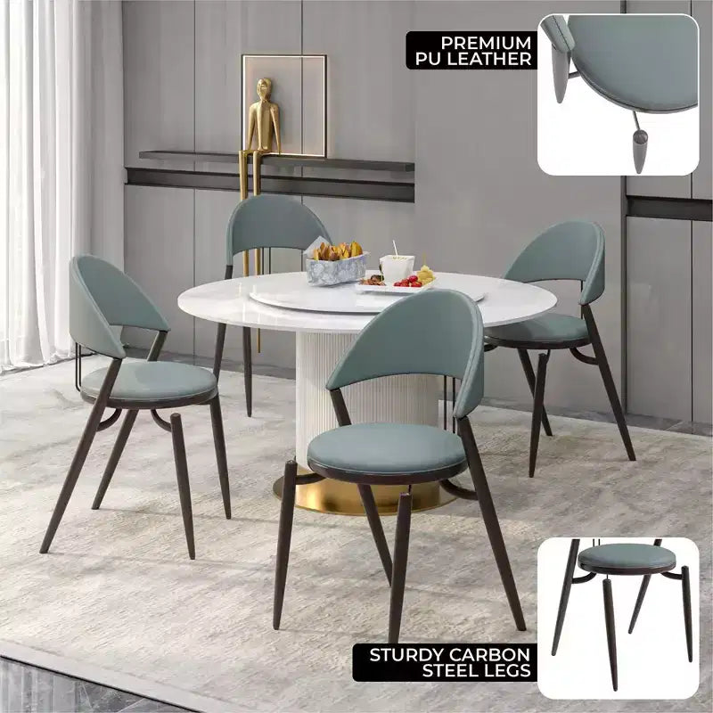 Silla de comedor moderna de cuero, silla auxiliar tapizada de respaldo abierto, con patas de metal, no requiere montaje