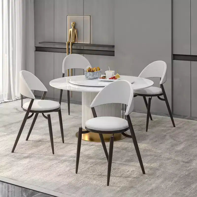 Silla de comedor moderna de cuero, silla auxiliar tapizada de respaldo abierto, con patas de metal, no requiere montaje