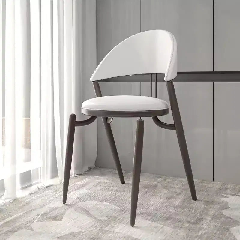 Silla de comedor moderna de cuero, silla auxiliar tapizada de respaldo abierto, con patas de metal, no requiere montaje