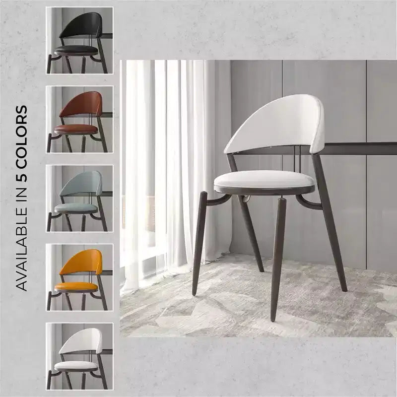 Silla de comedor moderna de cuero, silla auxiliar tapizada de respaldo abierto, con patas de metal, no requiere montaje