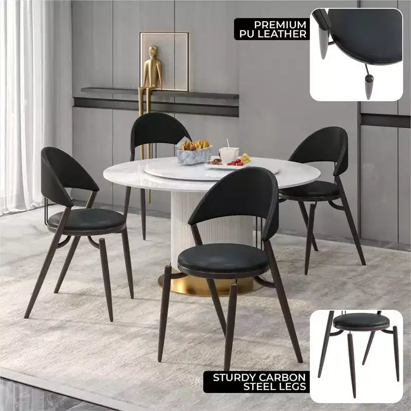Silla de comedor moderna de cuero, silla auxiliar tapizada de respaldo abierto, con patas de metal, no requiere montaje