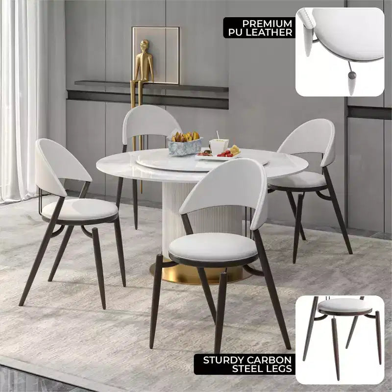 Silla de comedor moderna de cuero, silla auxiliar tapizada de respaldo abierto, con patas de metal, no requiere montaje