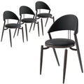 LeisureMod Venice Modern Leather Dining Chair, Open Back Upholstered Accent Side Chair, with Metal Legs, No Assembly Dining Room Chair, Set of 4