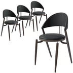 LeisureMod Venice Modern Leather Dining Chair, Open Back Upholstered Accent Side Chair, with Metal Legs, No Assembly Dining Room Chair, Set of 4