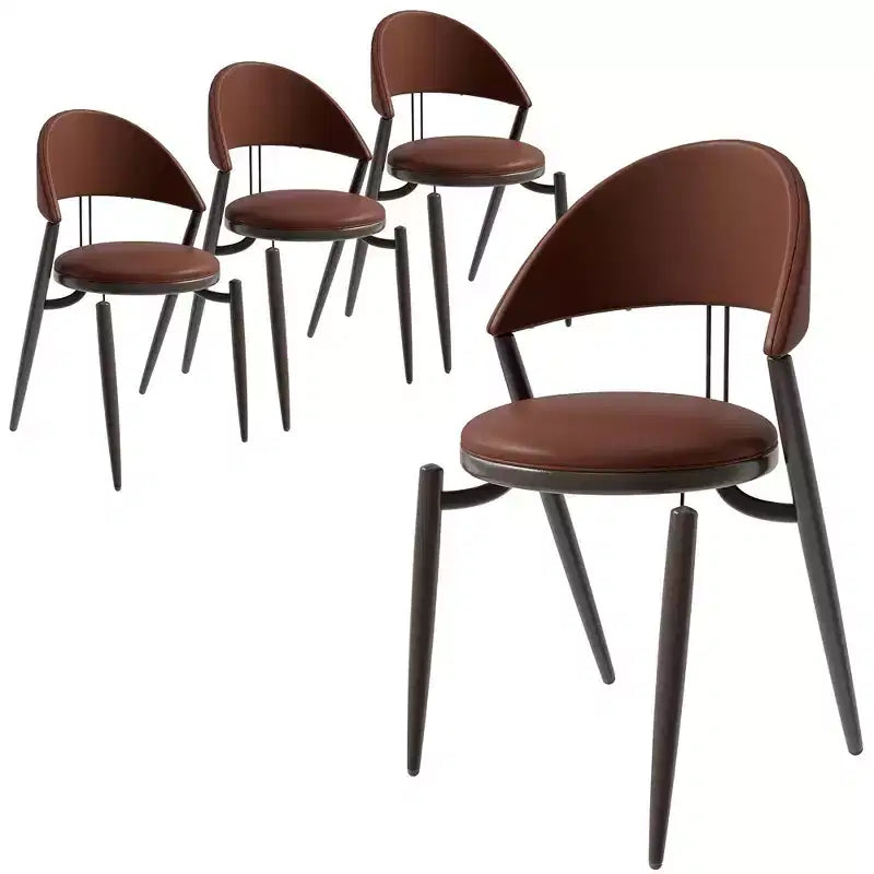 Silla de comedor moderna de cuero, silla auxiliar tapizada de respaldo abierto, con patas de metal, no requiere montaje