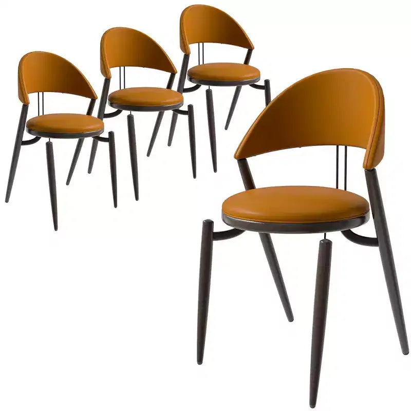 Silla de comedor moderna de cuero, silla auxiliar tapizada de respaldo abierto, con patas de metal, no requiere montaje