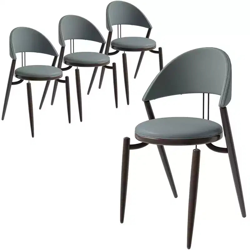 Silla de comedor moderna de cuero, silla auxiliar tapizada de respaldo abierto, con patas de metal, no requiere montaje