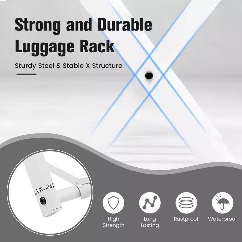 Maletero metálico plegable con estante para maletas y zapatos, para habitaciones de hotel