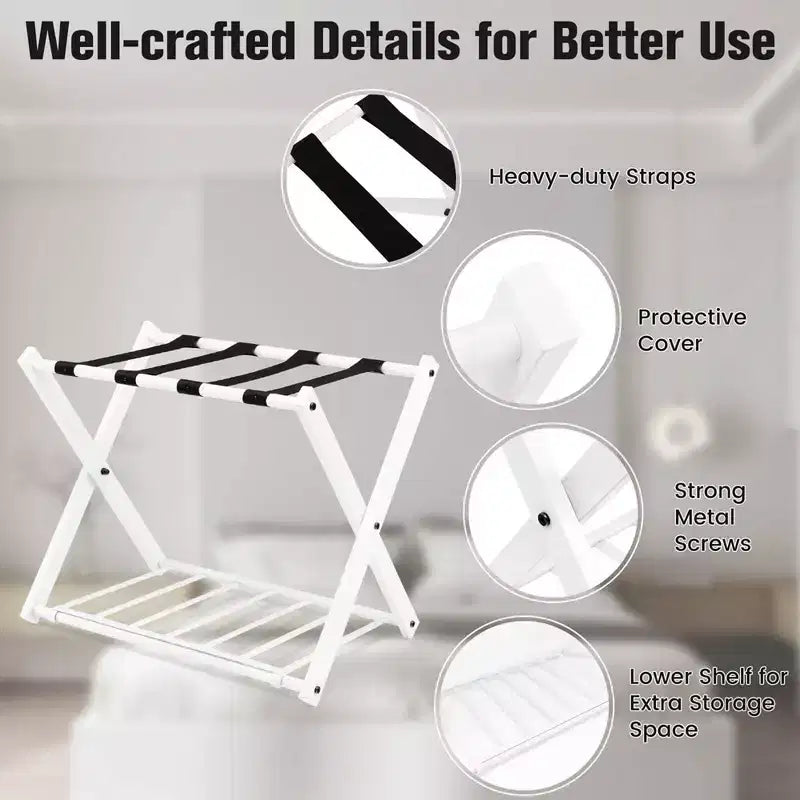 Maletero metálico plegable con estante para maletas y zapatos, para habitaciones de hotel