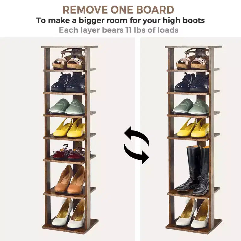Zapatero de madera de 7 niveles, organizador de zapatos, blanco/negro